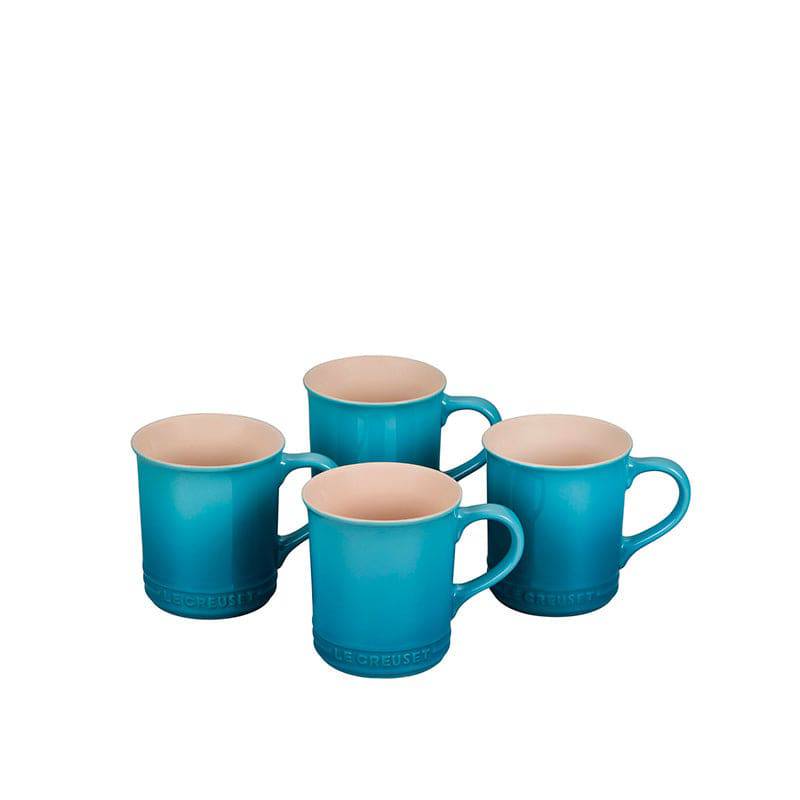 Le Creuset Stoneware Set of 4 Mugs, 14-oz, Caribbean - Kitchen Universe