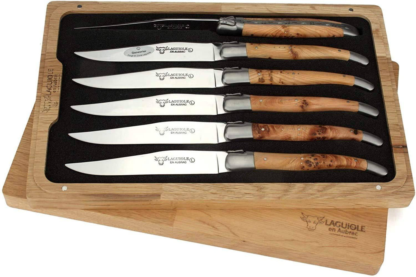 Laguiole en Aubrac Luxury Stainless Steel 6-Piece Steak Knife Set With Juniper Wood Handles - Kitchen Universe