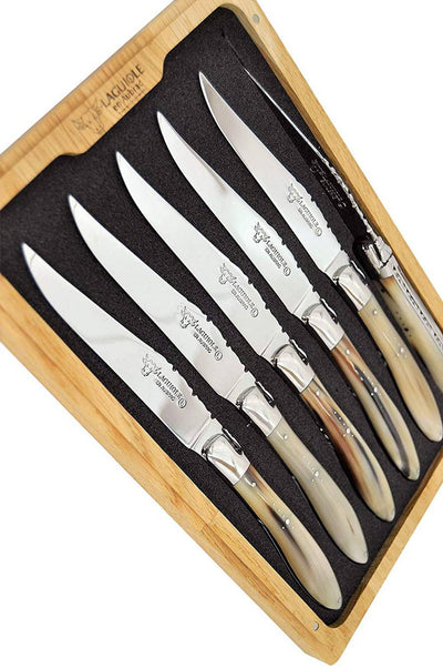Laguiole en Aubrac Stainless Steel 6-Piece Steak Knife Set With Solid Horn Handles - Kitchen Universe