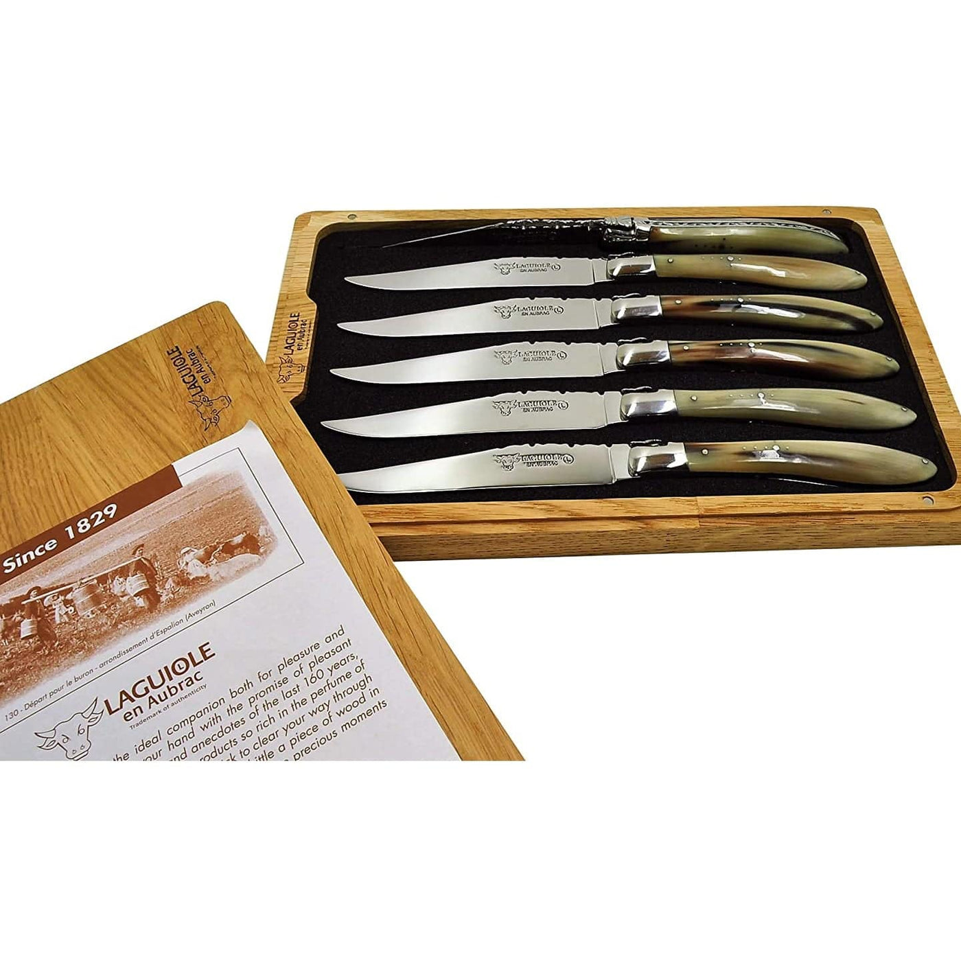 Laguiole en Aubrac Stainless Steel 6-Piece Steak Knife Set With Solid Horn Handles - Kitchen Universe