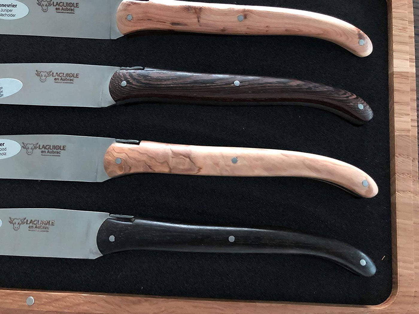 Laguiole en Aubrac Luxury Stainless Steel 4-Piece Steak Knife Set With Mixed Wood Handles - Kitchen Universe