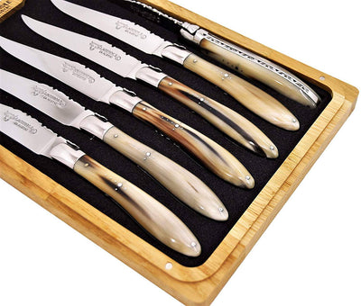 Laguiole en Aubrac Stainless Steel 6-Piece Steak Knife Set With Solid Horn Handles - Kitchen Universe
