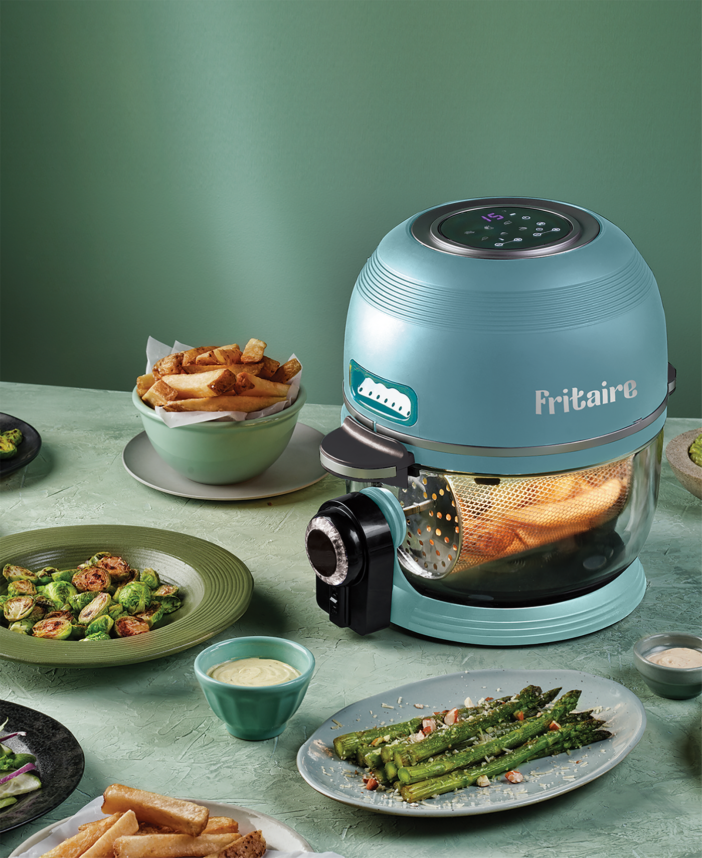 Fritaire Self-Cleaning Glass Bowl Air Fryer, 5-Qt, Green - Kitchen Universe