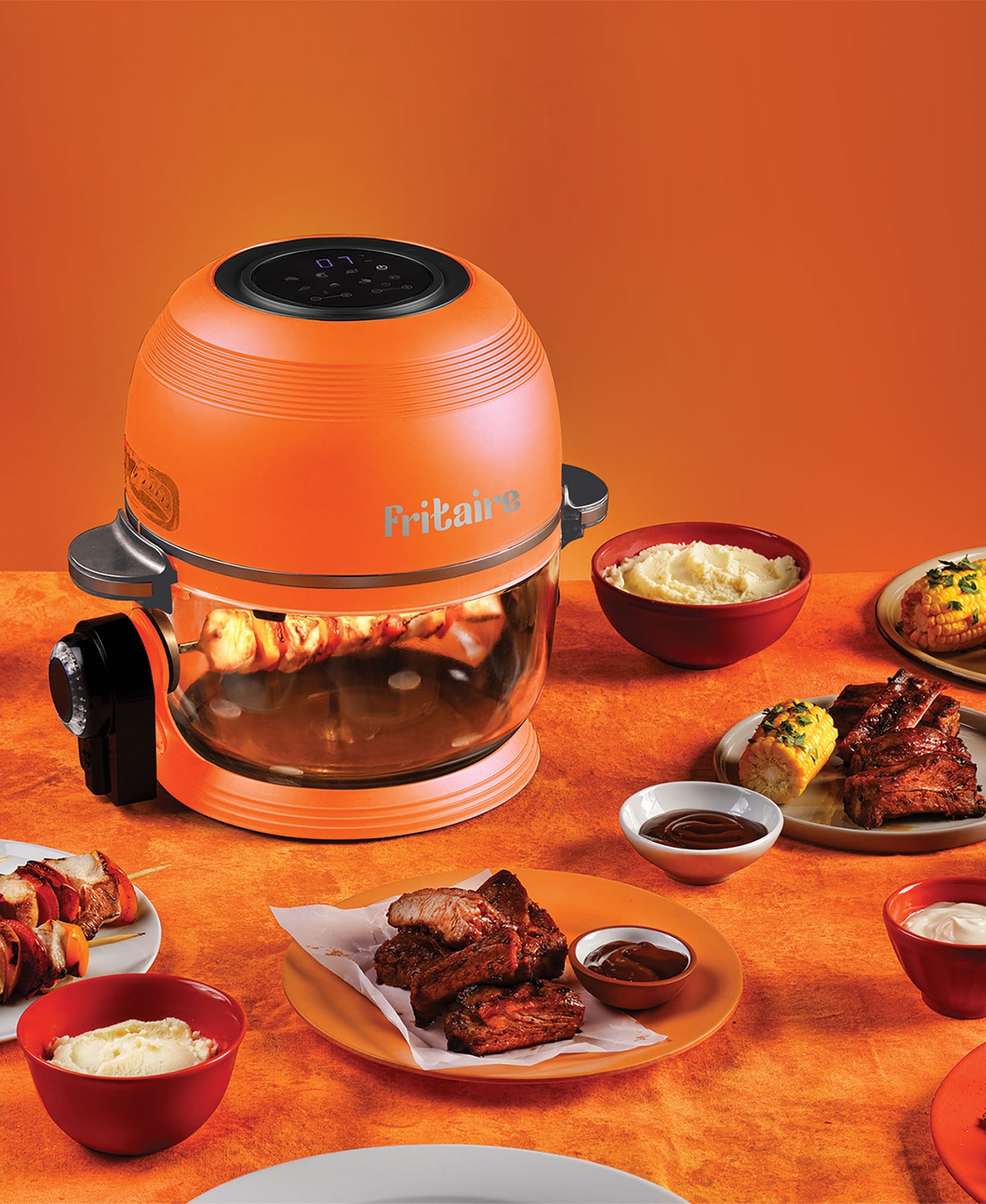 Fritaire Self-Cleaning Glass Bowl Air Fryer, 5-Qt, Orange - Kitchen Universe