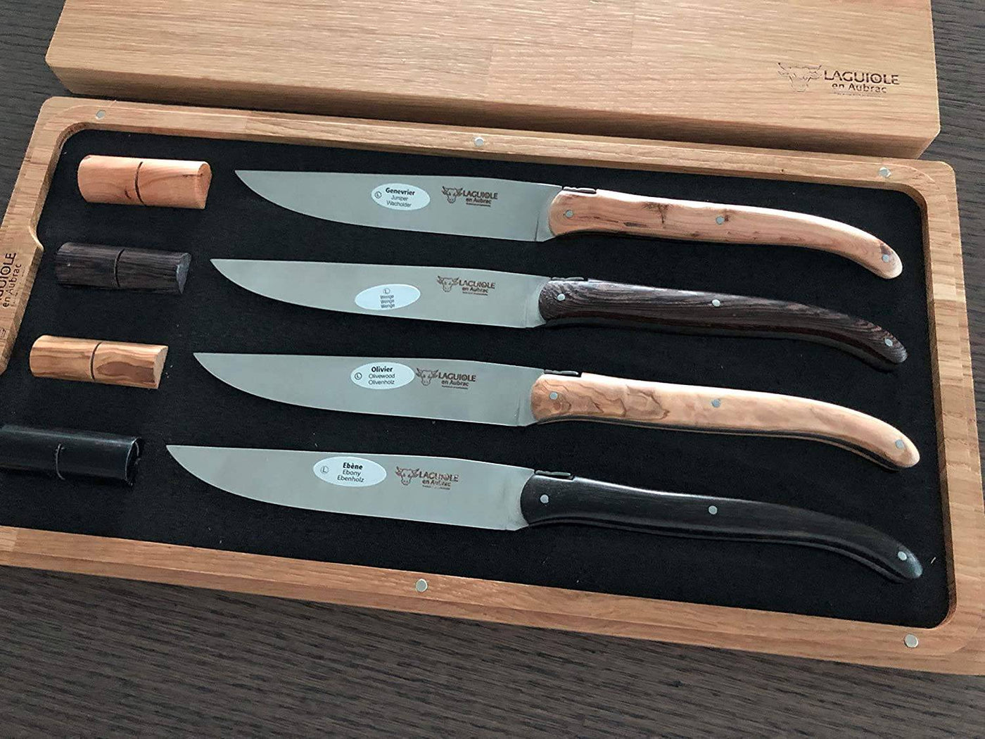 Laguiole en Aubrac Luxury Stainless Steel 4-Piece Steak Knife Set With Mixed Wood Handles - Kitchen Universe
