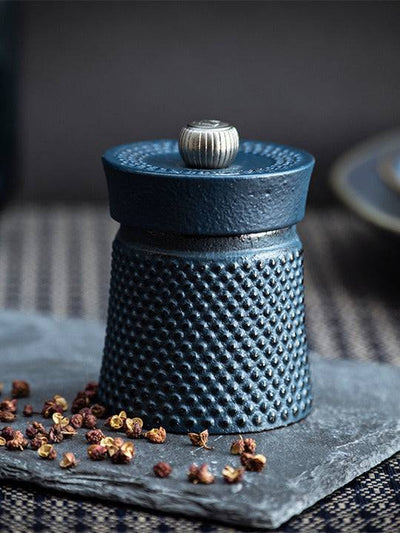 Peugeot Bali Fonte Cast Iron Pepper Mill with Tan Hoi Peppercorns, Blue - Kitchen Universe