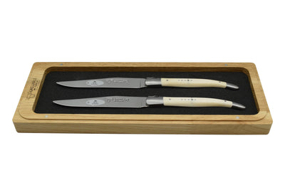 Laguiole en Aubrac Luxury Stainless Steel 2-Piece Steak Knife Set With Zebu Bone Handles - Kitchen Universe