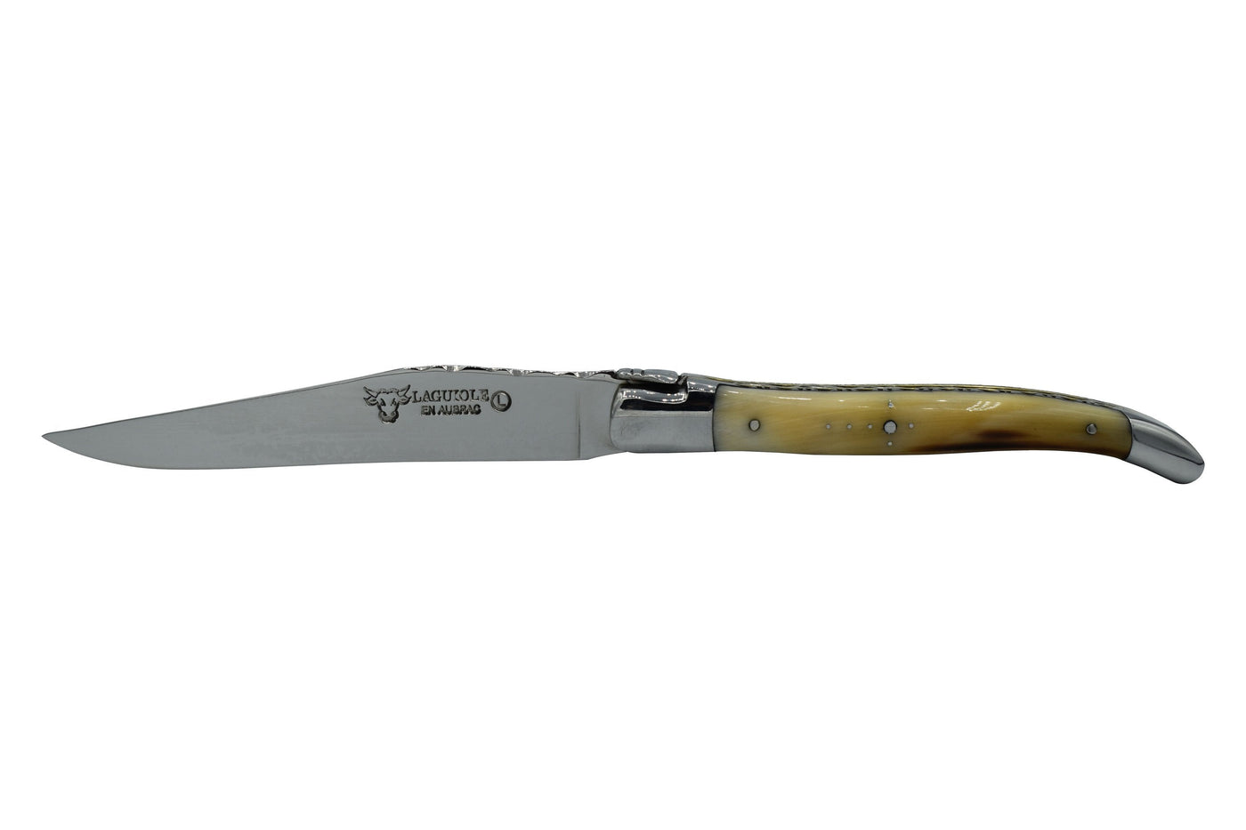 Laguiole en Aubrac Luxury Stainless Steel & Brass Double Plated 6-Piece Steak Knife Set With Solid Horn Handles - Kitchen Universe