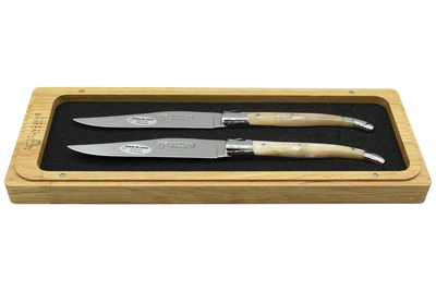 Laguiole en Aubrac Luxury Stainless Steel 2-Piece Steak Knife Set With Solid Horn Handles - Kitchen Universe