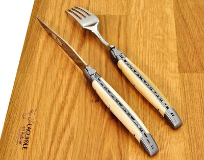Laguiole en Aubrac Luxury Stainless Steel 8-Piece Set With 4 Steak Knives & 4 Forks With Bone Handles - Kitchen Universe
