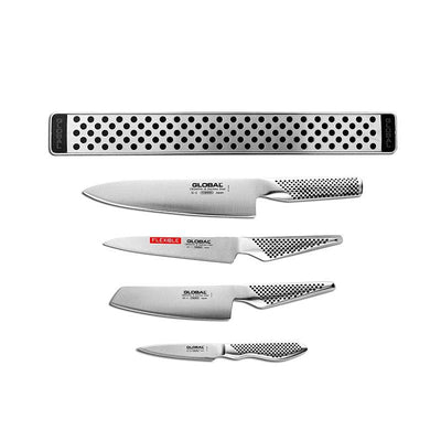 Global Classic Stainless Steel 5-Piece Knife Set With Magnetic Bar - Kitchen Universe