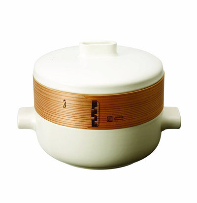 JIA Steamer Set With Ceramic Steamer Pot, Lid, Cedar Wood Basket & Poacher - Kitchen Universe