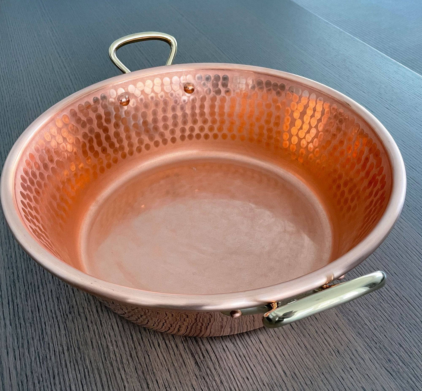 Mauviel M'passion Hammered Copper Jam Pan with Bronze Handles, 9.75-qt. - Kitchen Universe