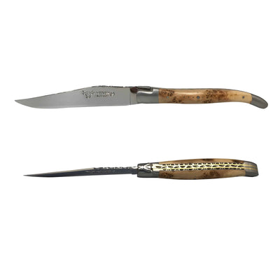 Laguiole en Aubrac Luxury Stainless Steel & Brass Double Plated 6-Piece Steak Knife Set With Juniper Wood Handles - Kitchen Universe