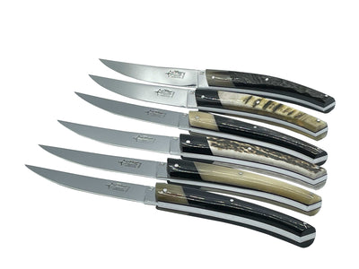 Arbalete Genes David Luxury Fully Forged Steak Knives 6-Piece Set With Full Combined Mixed Horn Handles & Bolsters, 4.25-Inches - Kitchen Universe