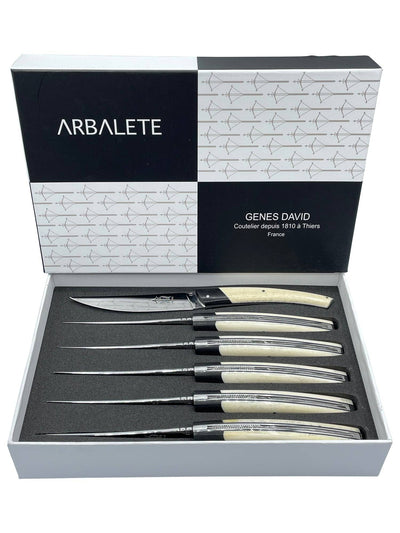 Arbalete Genes David Luxury Fully Forged Steak Knives 6-Piece Set With Full Bone Handles With Ebony Bolsters, 4.25-Inches - Kitchen Universe