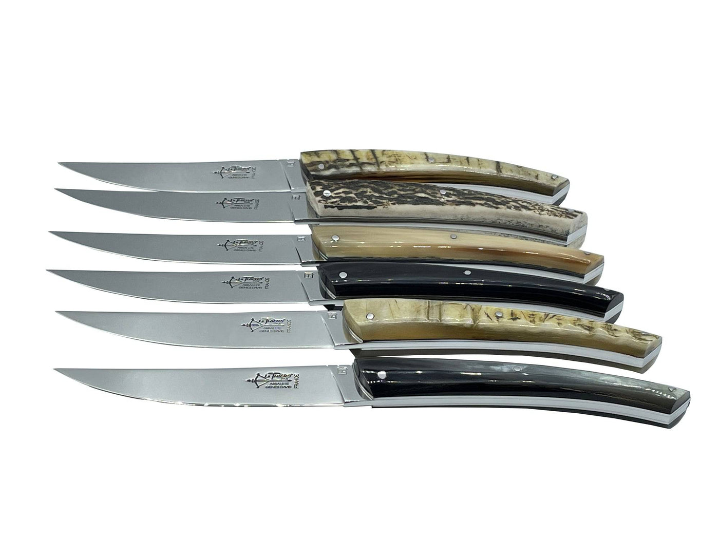 Arbalete Genes David Luxury Fully Forged Steak Knives 6-Piece Set with Full Mixed Horn Handles, 4.25-Inches - Kitchen Universe