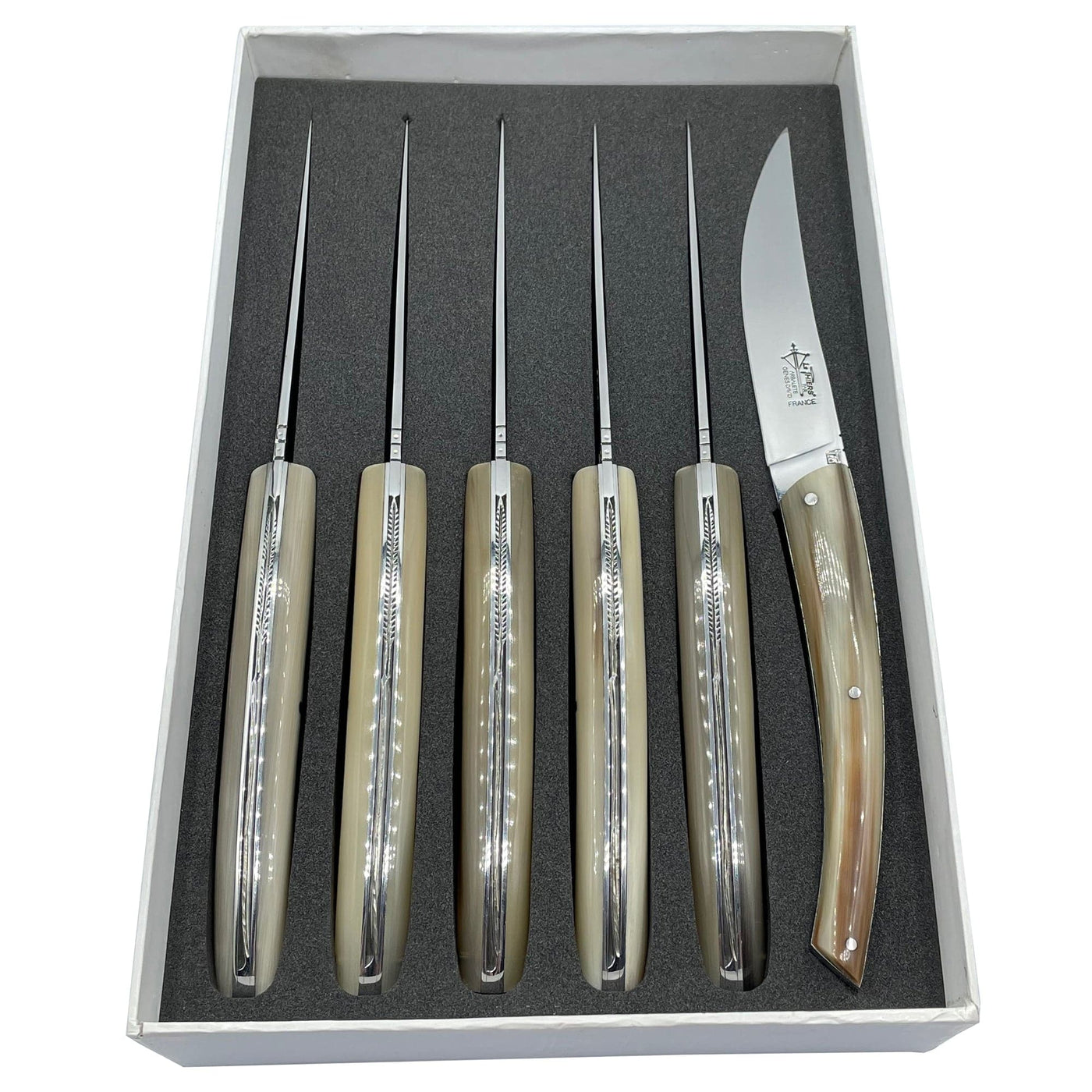 Arbalete Genes David Luxury Fully Forged Steak Knives 6-Piece Set With Full Solid Horn Handles, 4.25-Inches - Kitchen Universe