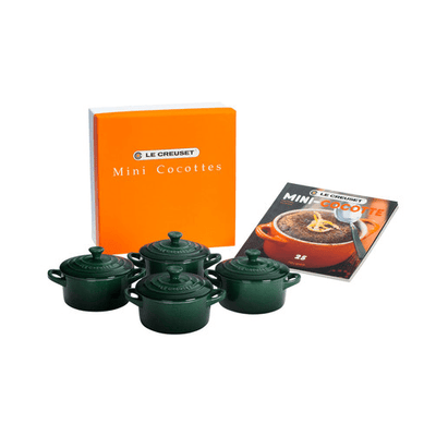 Le Creuset Stoneware Set of 4 Mini Cocottes with Cookbook, 8-Ounces, Artichaut - Kitchen Universe