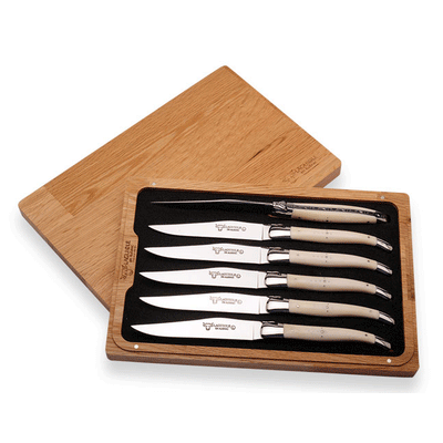 Laguiole en Aubrac Luxury Stainless Steel 6-Piece Steak Knife Set With Bone Handles - Kitchen Universe