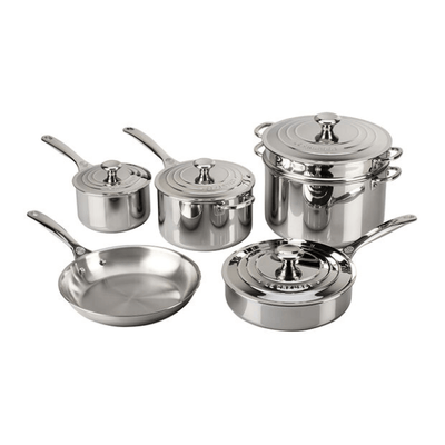 Le Creuset Signature Tri-Ply Stainless Steel 10-Piece Cookware Set - Kitchen Universe
