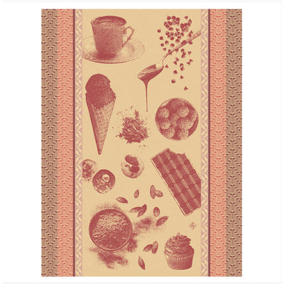 Le Jacquard Francais Chocolate Recipes Tea Towel, 24 x 31-in, Pink - Kitchen Universe