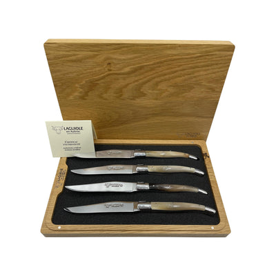 Laguiole en Aubrac Luxury Stainless Steel 4-Piece Steak Knife Set With Solid Horn Handles - Kitchen Universe