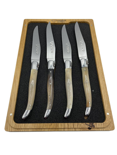 Laguiole en Aubrac Luxury Stainless Steel 4-Piece Steak Knife Set With Solid Horn Handles - Kitchen Universe