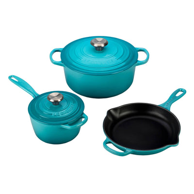 Le Creuset Signature Enameled Cast Iron 5-Piece Cookware Set, Caribbean - Kitchen Universe