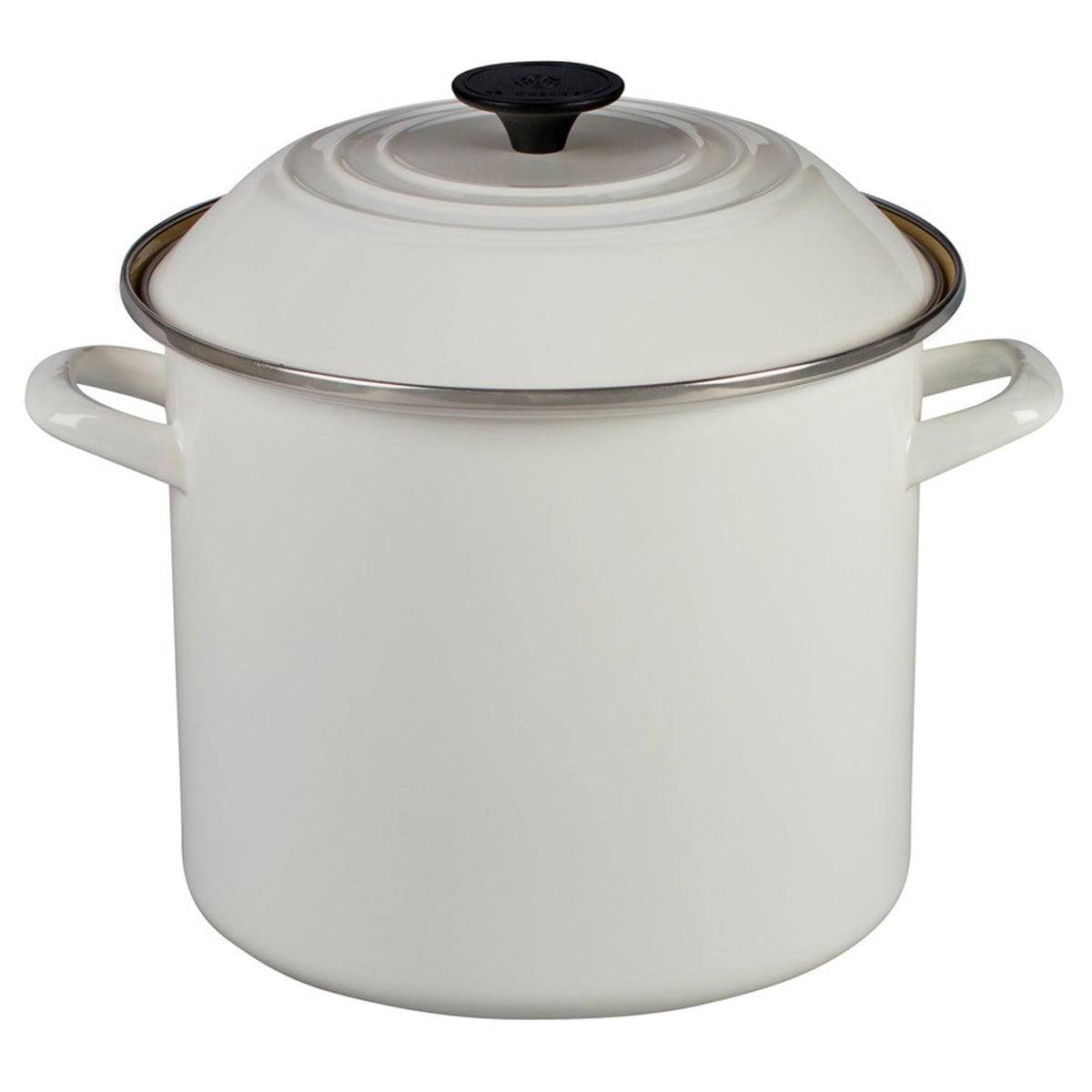 Le Creuset Enamel on Steel Stockpot With Lid, 10-Quart, White - Kitchen Universe