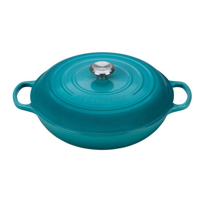 Le Creuset Signature Enameled Cast Iron Braiser with Stainless Steel Knob, 5-Quart, Caribbean - Kitchen Universe