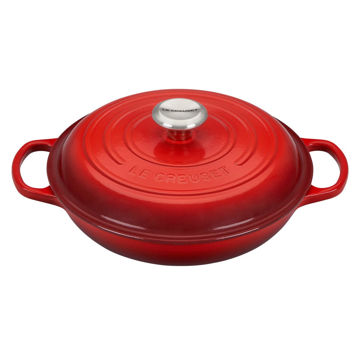 Le Creuset Signature Enameled Cast Iron Braiser with Stainless Steel Knob, 5-Quart, Cerise - Kitchen Universe