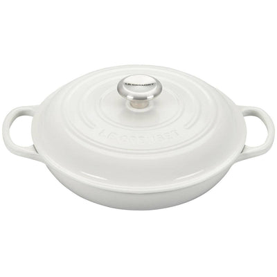 Le Creuset Signature Enameled Cast Iron Braiser with Stainless Steel Knob, 5-Quart, White - Kitchen Universe