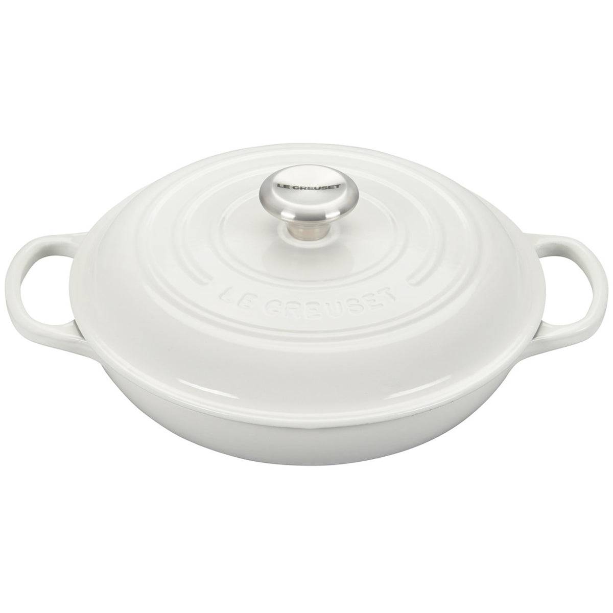 Le Creuset Signature Enameled Cast Iron Braiser with Stainless Steel Knob, 2.25-Quart, White - Kitchen Universe