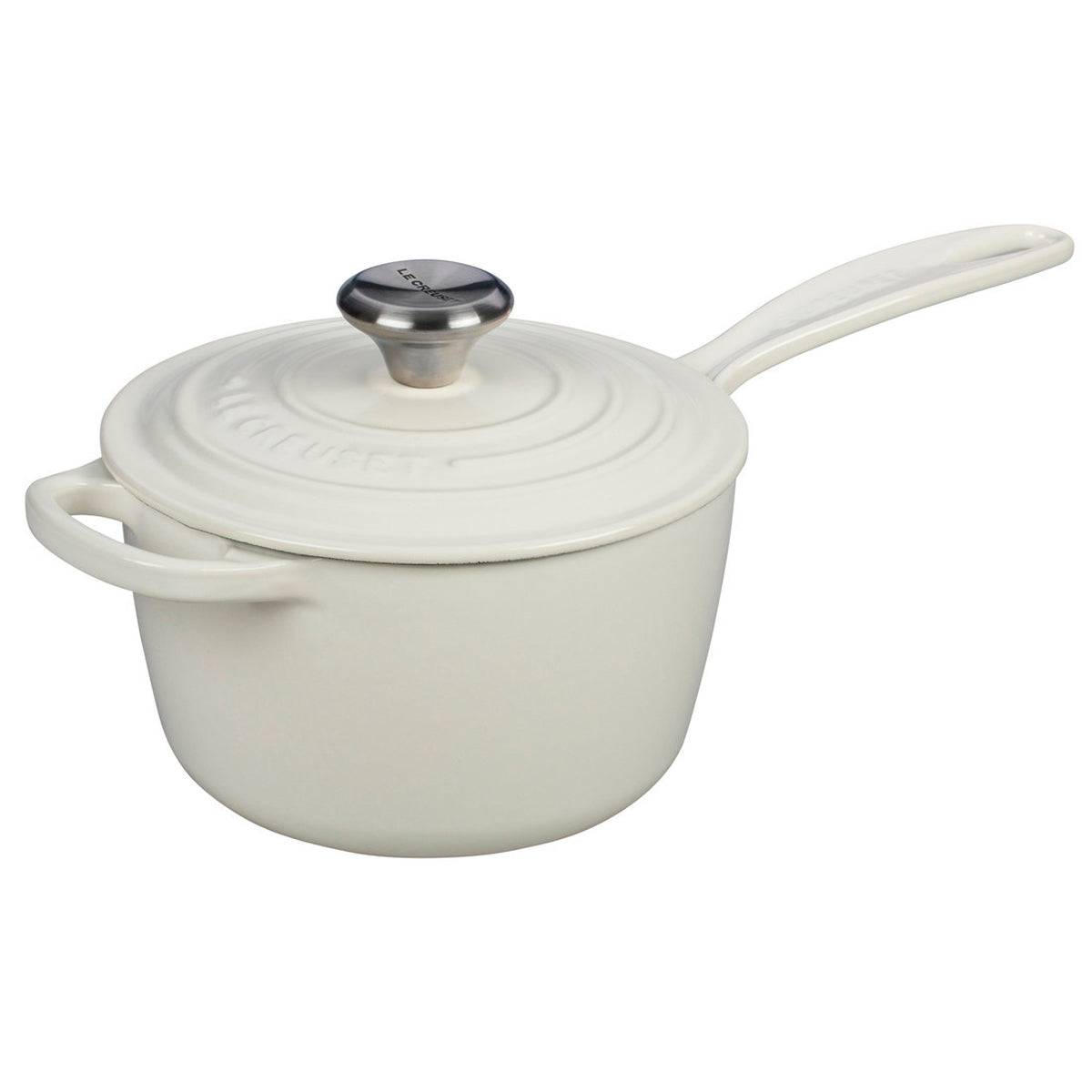 Le Creuset Signature Enameled Cast Iron Sauce Pan with Lid, 1.75-Quart, White - Kitchen Universe