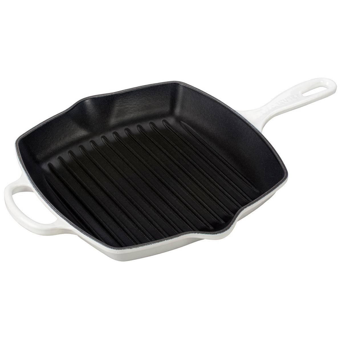Le Creuset Signature Enameled Cast Iron Square Skillet Grill, 10.25-Inches, White - Kitchen Universe