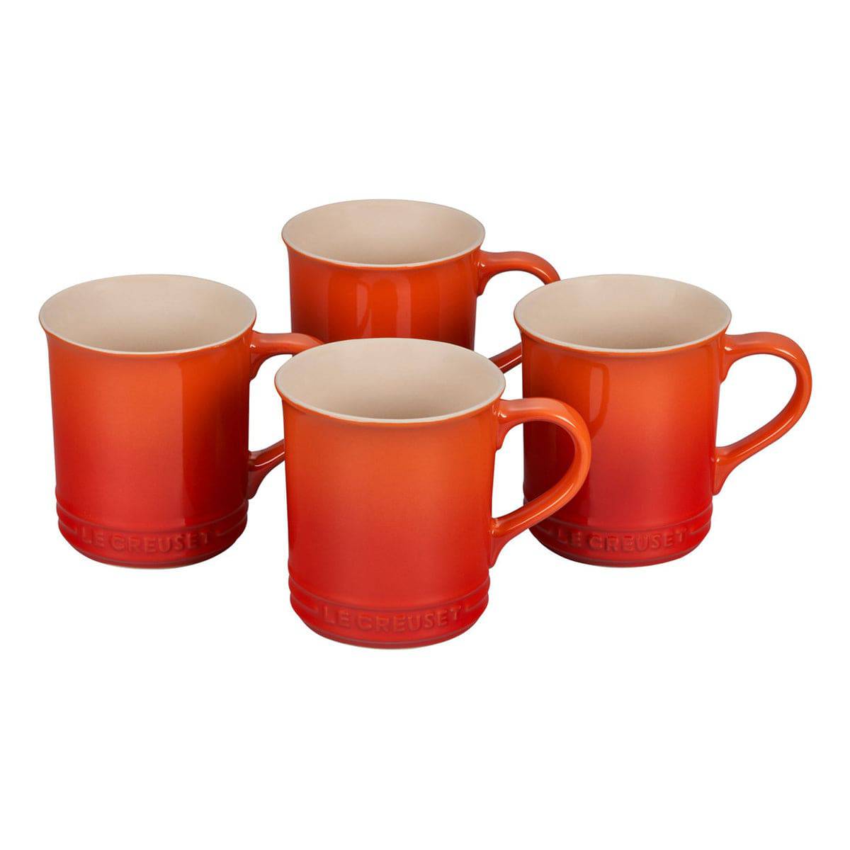Le Creuset Stoneware Set of 4 Mugs, 14-Ounces, Flame - Kitchen Universe