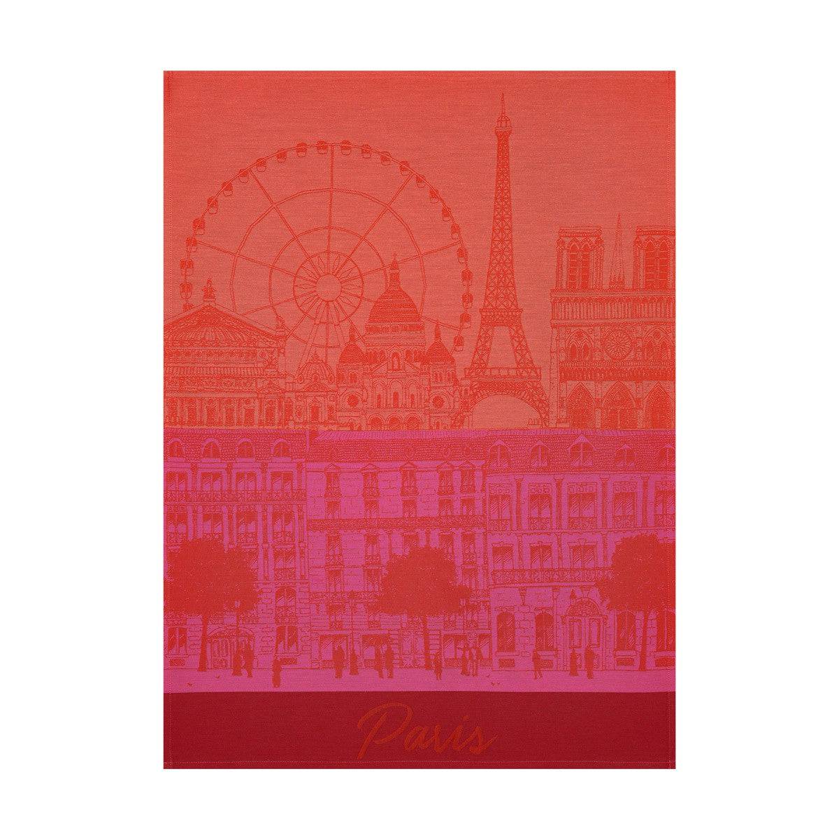 Le Jacquard Francais Paris Panorama Tea Towel, 24 x 31-Inches, Red Kiss - Kitchen Universe