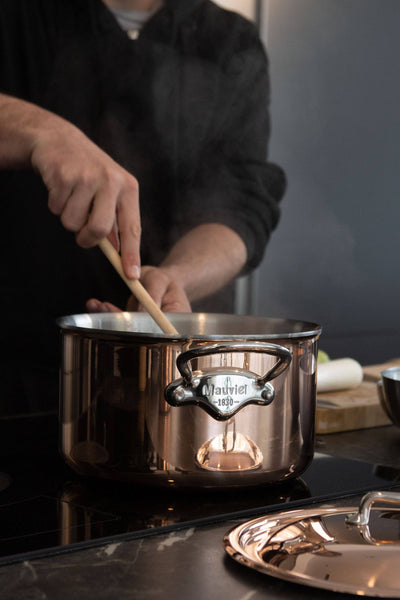 Mauviel M'6s Induction Compatible Copper Sauce Pan with Lid, 2.6 qt - Kitchen Universe