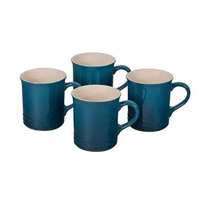 Le Creuset Stoneware Set of 4 Mugs, 14-Ounces, Deep Teal - Kitchen Universe