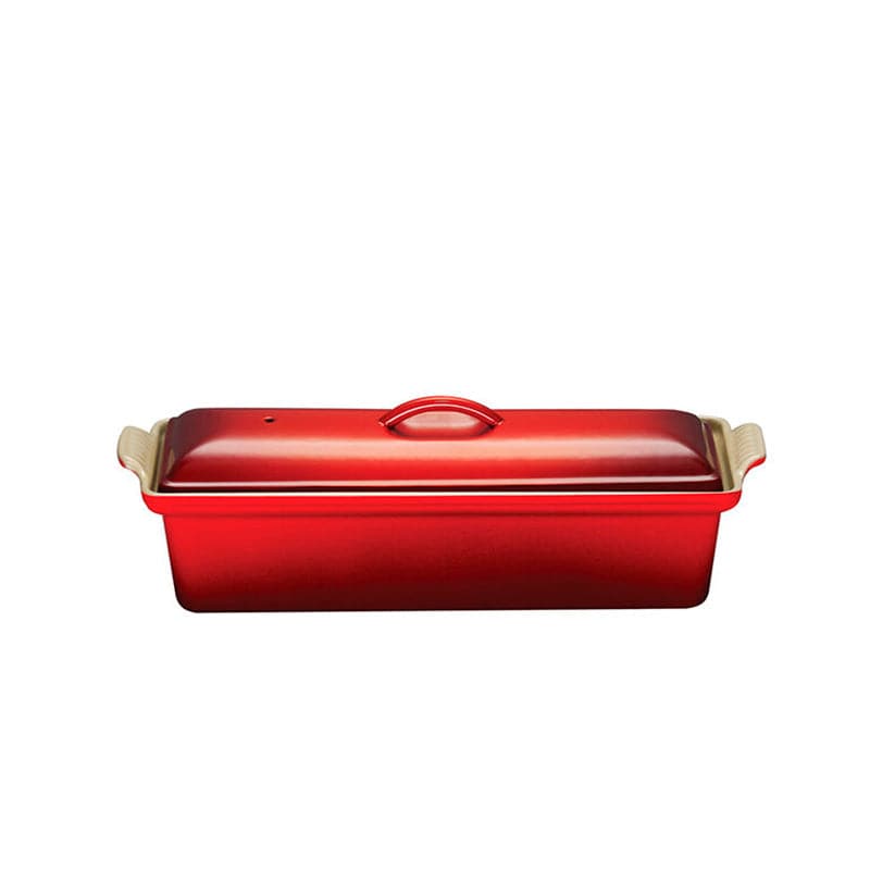 Le Creuset Heritage Stoneware Covered Rectangular Dish Pâté Terrine, 2 qt. Cerise - Kitchen Universe