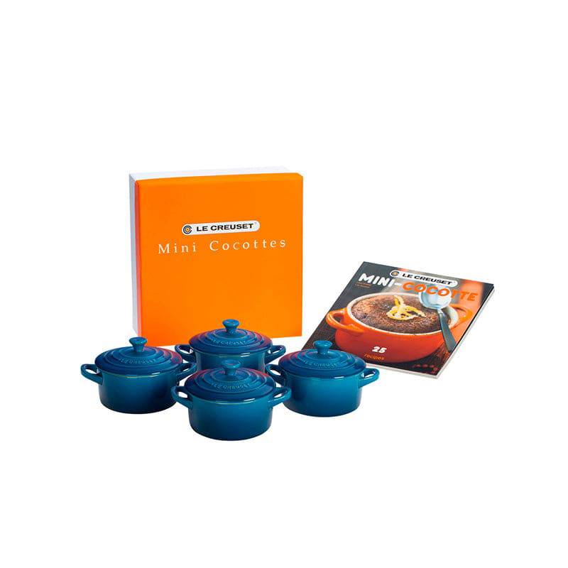 Le Creuset Set of 4 Mini Cocottes with Cookbook, 8 oz. Marseille - Kitchen Universe