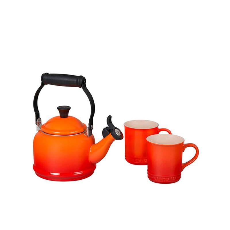 Le Creuset 3-Piece Demi Kettle & 2 Coffe Mugs Set, Flame - Kitchen Universe