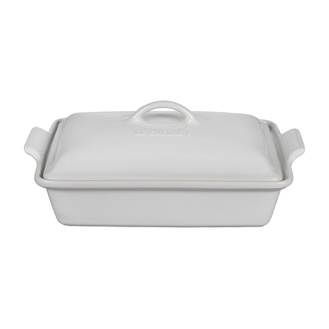 Le Creuset Heritage Stoneware Rectangular Casserole With Lid, 4-Quart, White - Kitchen Universe