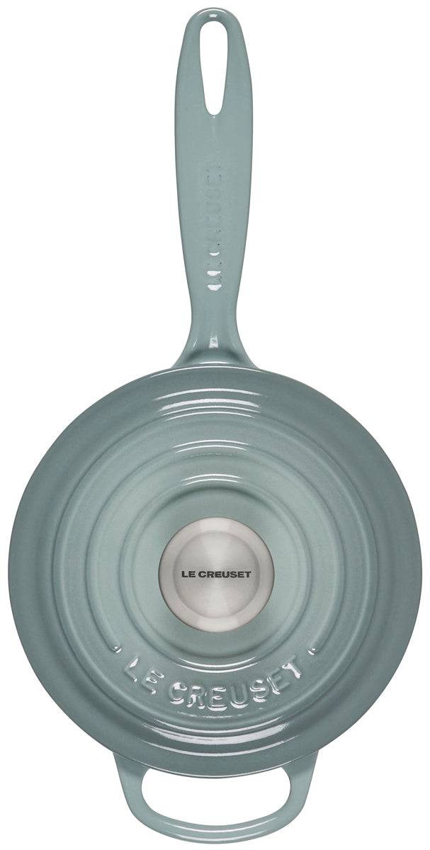 Le Creuset Signature Enameled Cast Iron Sauce Pan with Lid, 1.75-Quart, Sea Salt - Kitchen Universe