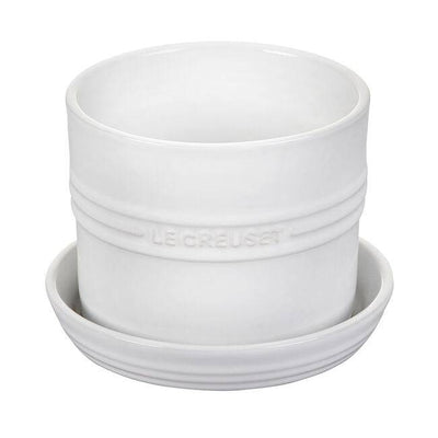 Le Creuset Stoneware Herb Planter with Tray, 5.5-Inches, White - Kitchen Universe