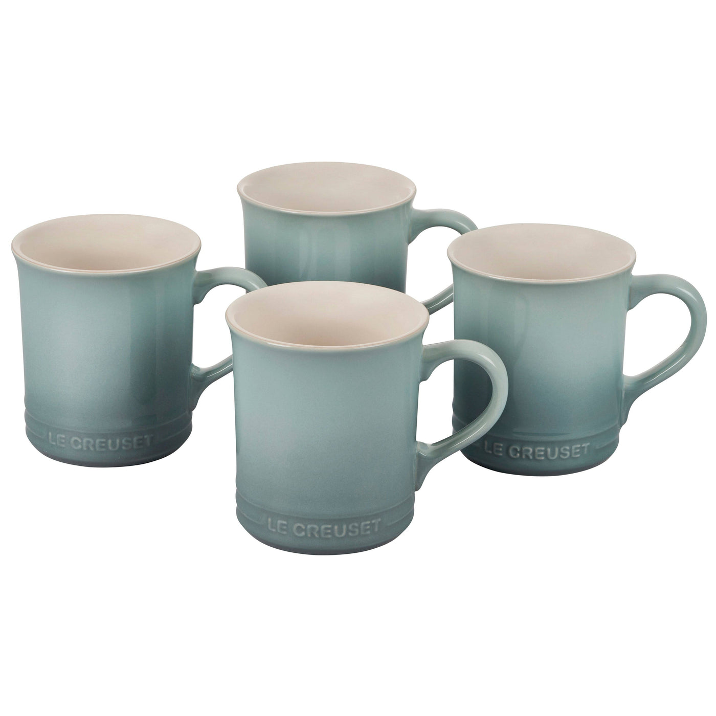 Le Creuset Stoneware Set of 4 Mugs, 14-Ounces, Sea Salt - Kitchen Universe