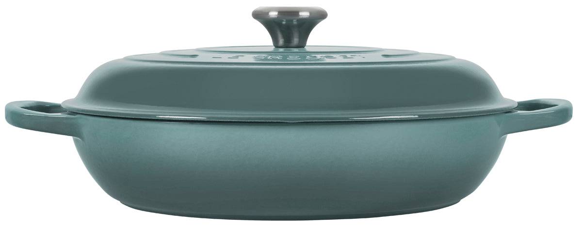 Le Creuset Signature Enameled Cast Iron Braiser with Stainless Steel Knob, 5-Quart, Sea Salt - Kitchen Universe