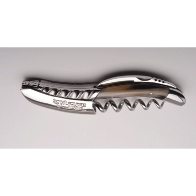 Laguiole en Aubrac Sommelier DeLuxe Waiter's Corkscrew With Solid Horn Handle & Twisted Bolster - Kitchen Universe