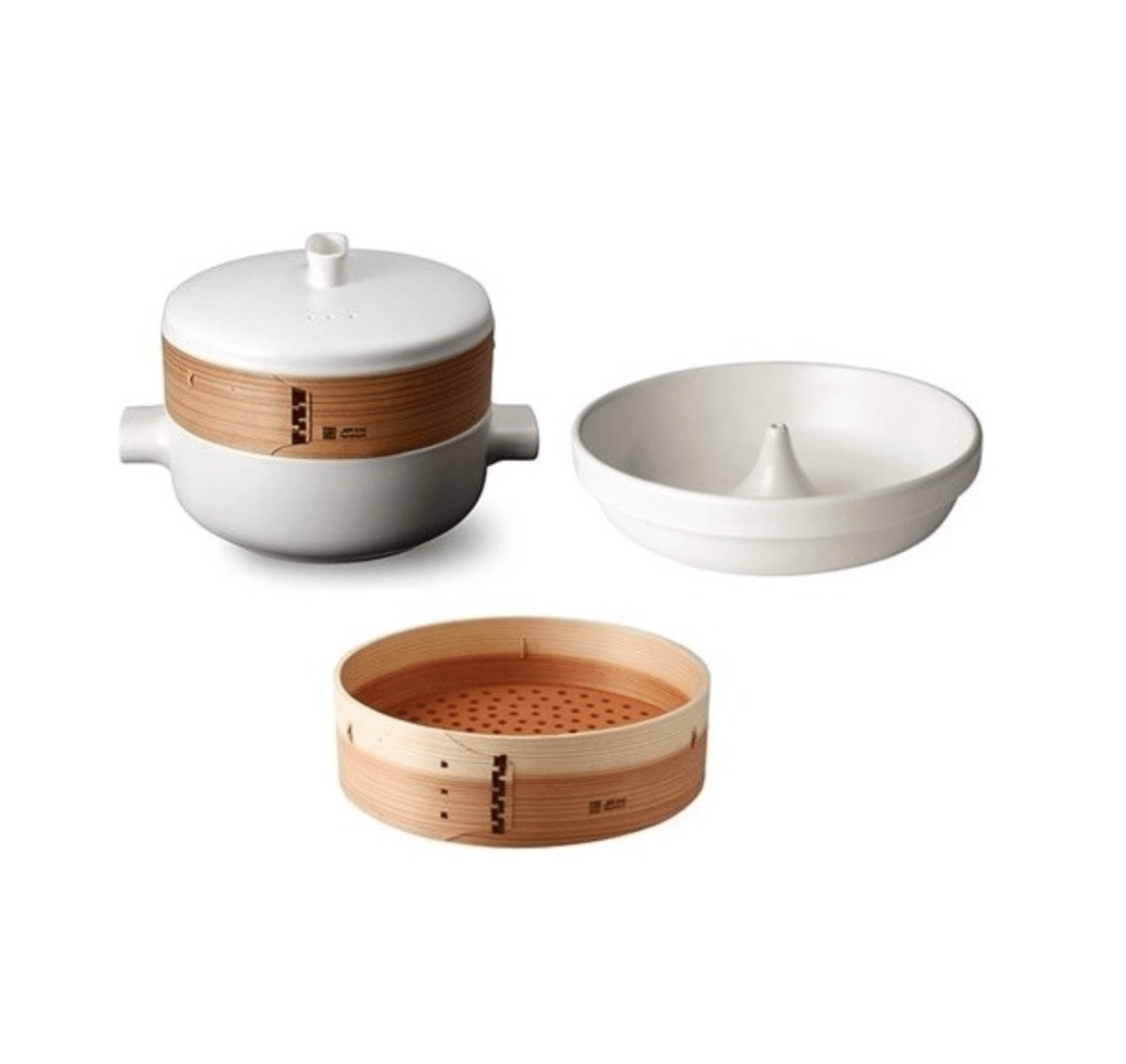 JIA Steamer Set With Ceramic Steamer Pot, Lid, Cedar Wood Basket & Poacher - Kitchen Universe